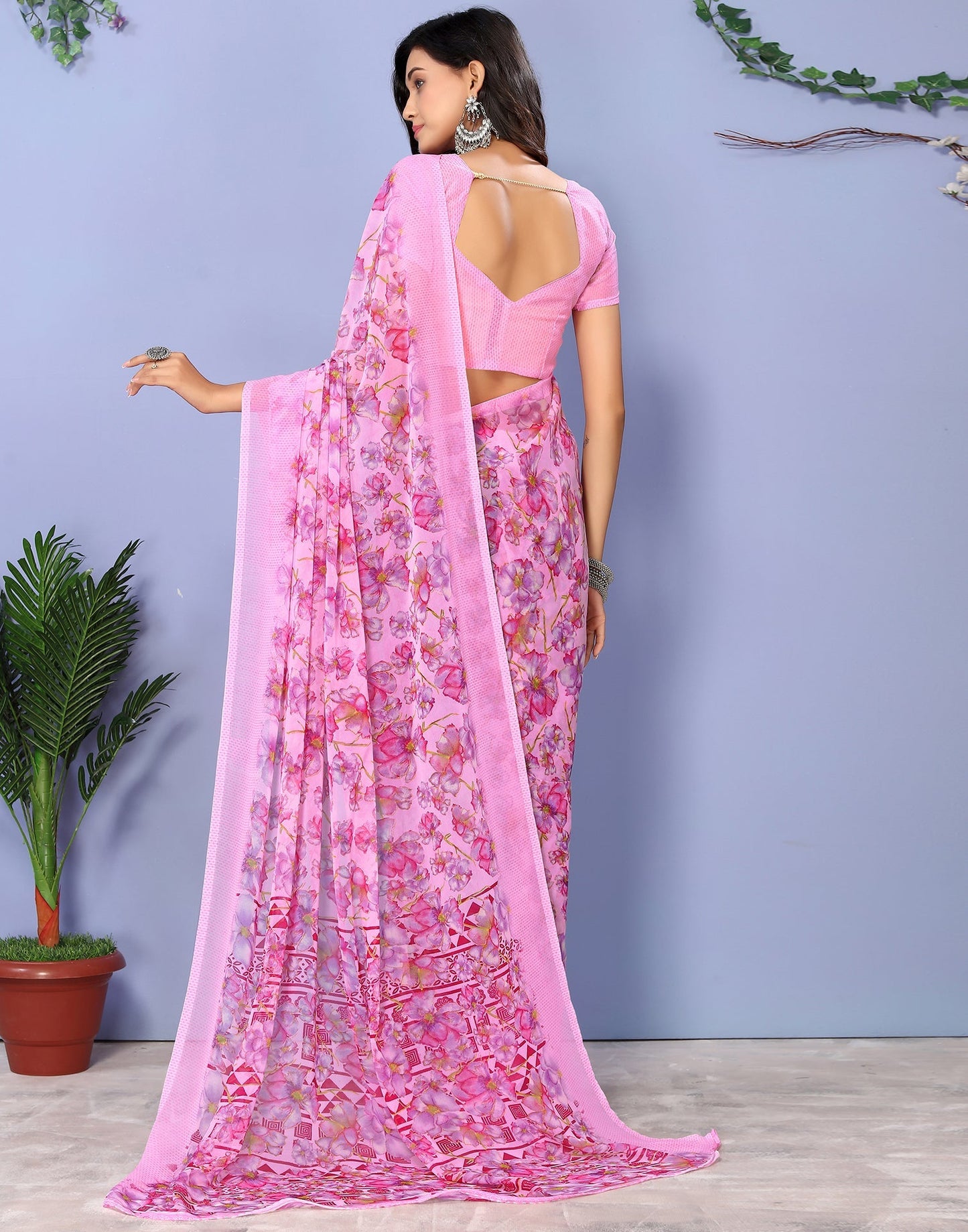 Pink Georgette Floral Printed Saree | Sudathi