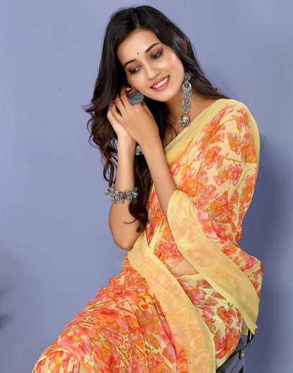 Yellow Georgette Floral Printed Saree | Sudathi