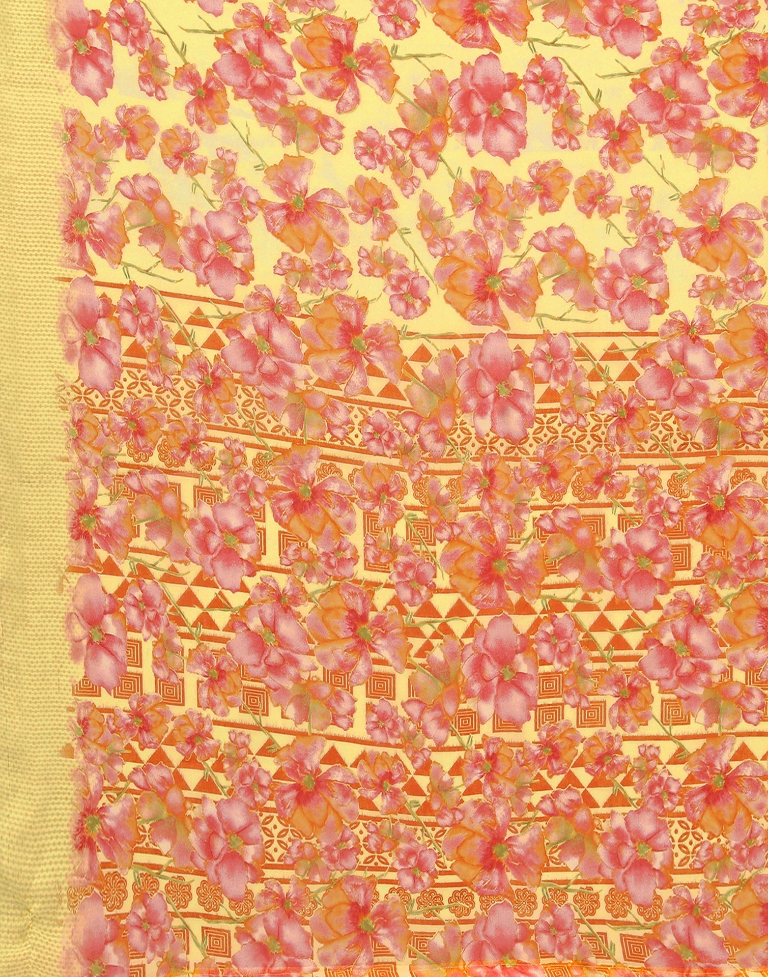 Yellow Georgette Floral Printed Saree | Sudathi