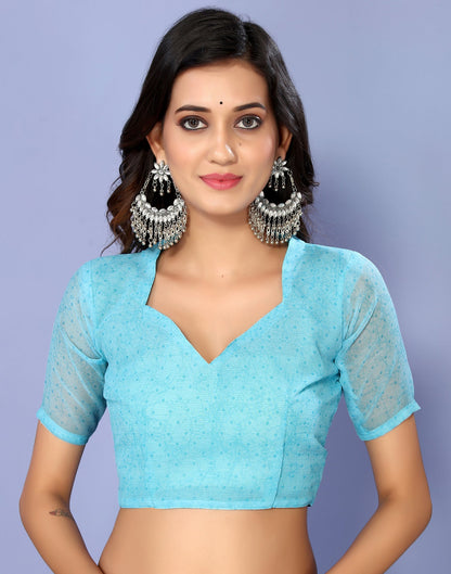 Sky Blue Georgette Floral Printed Saree | Sudathi