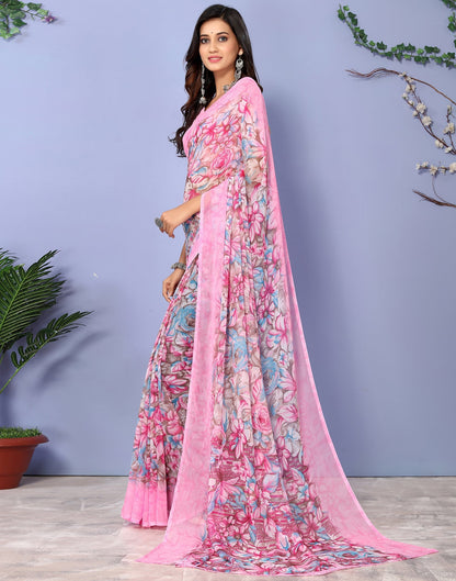 Pink Georgette Floral Printed Saree | Sudathi