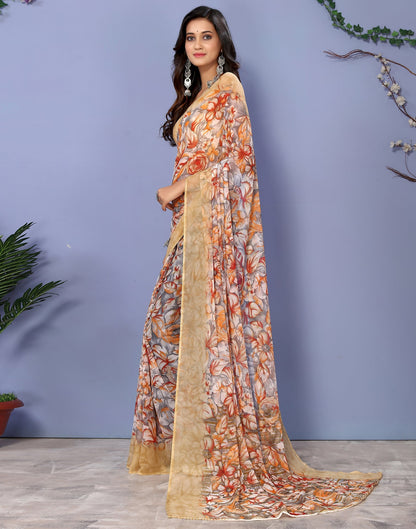 Light Brown Georgette Floral Printed Saree | Sudathi