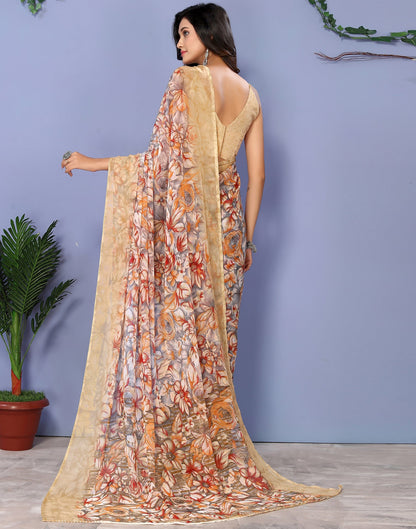 Light Brown Georgette Floral Printed Saree | Sudathi