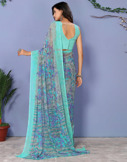 Turquoise Georgette Floral Printed Saree | Sudathi