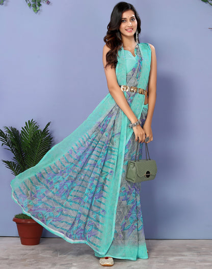 Turquoise Georgette Floral Printed Saree | Sudathi