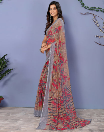 Grey Georgette Kanjivaram Floral Printed Saree | Sudathi
