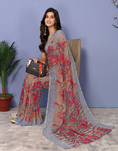 Grey Georgette Kanjivaram Floral Printed Saree | Sudathi