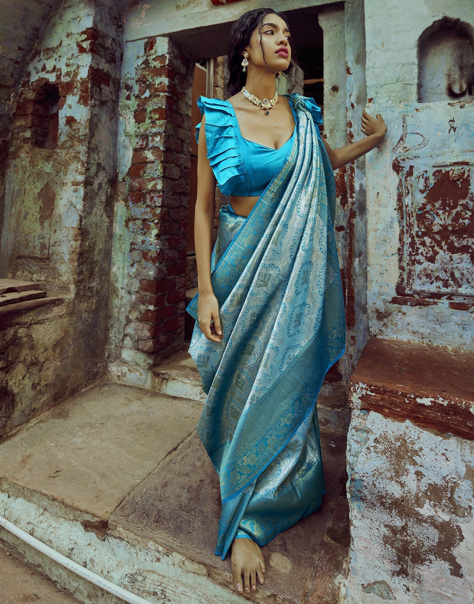 Blue Silk Kanjivaram Weaving Saree | Leemboodi