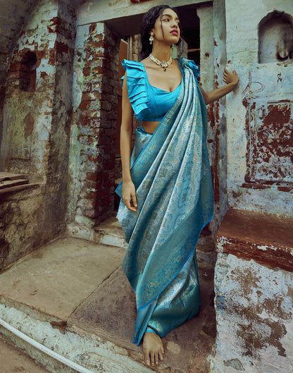 Blue Silk Kanjivaram Weaving Saree | Leemboodi