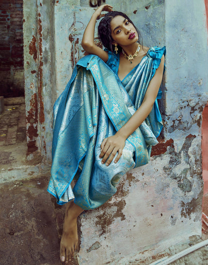 Blue Silk Kanjivaram Weaving Saree | Leemboodi