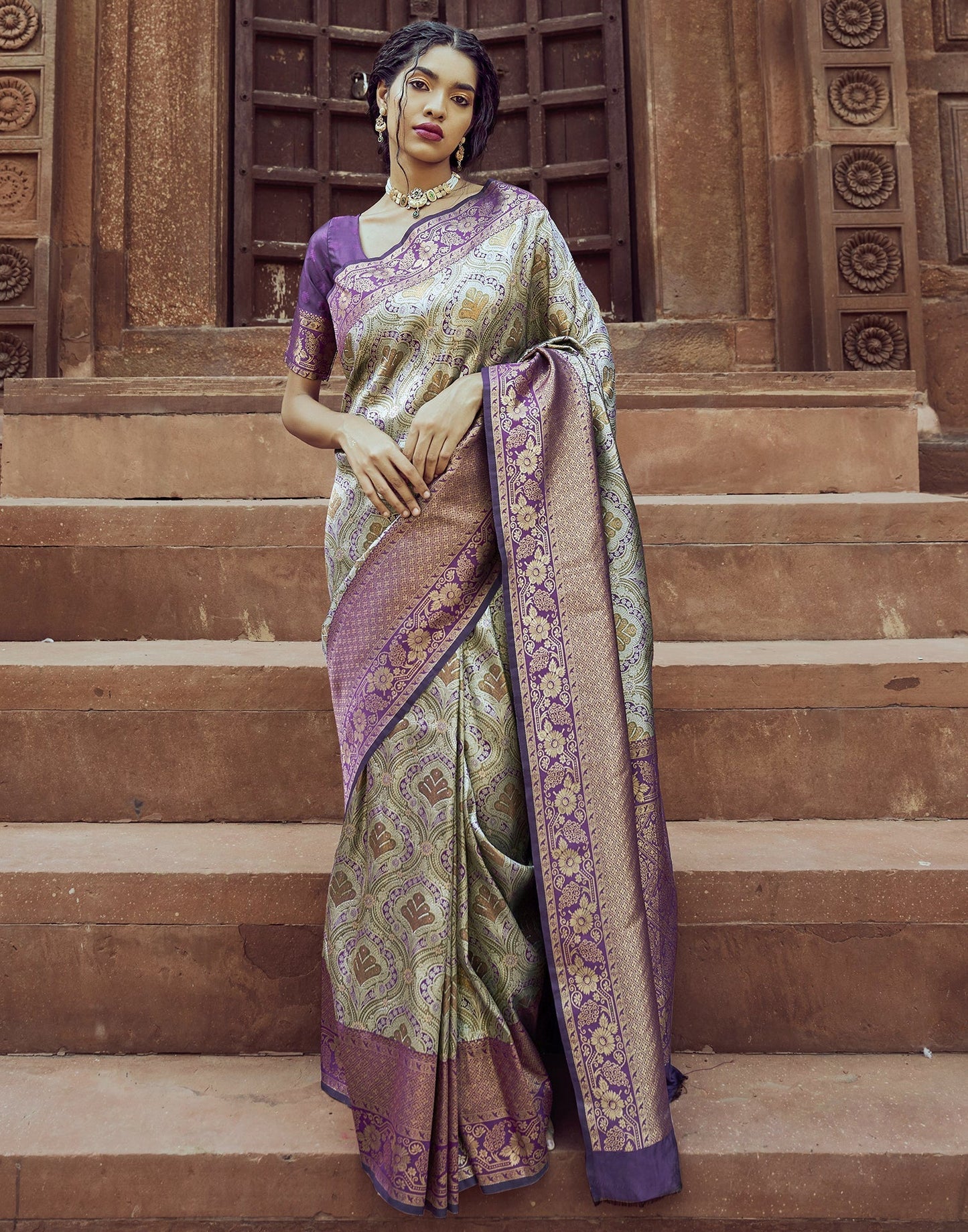 Purple Silk Kanjivaram Weaving Saree | Leemboodi