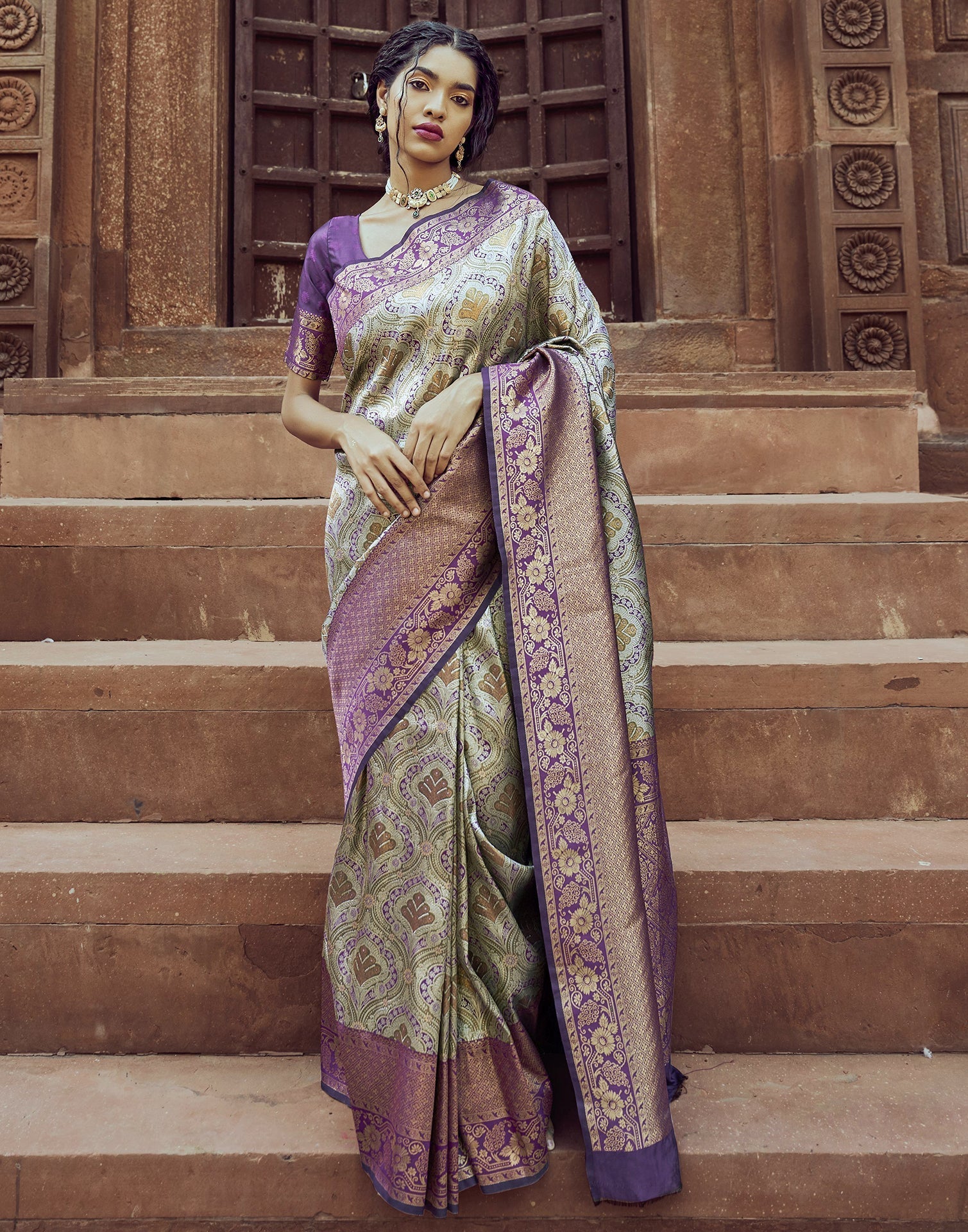 Purple Silk Kanjivaram Weaving Saree | Leemboodi