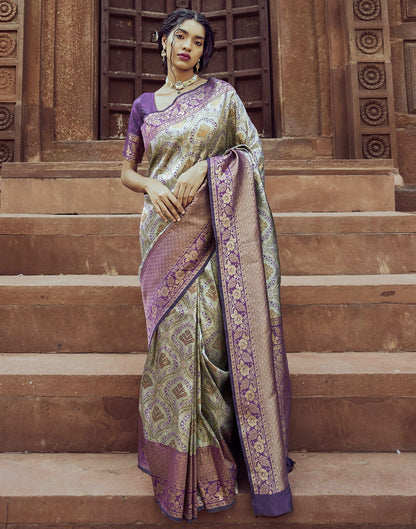 Purple Silk Kanjivaram Weaving Saree | Leemboodi