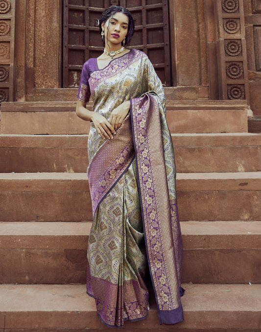 Purple Silk Kanjivaram Weaving Saree | Leemboodi