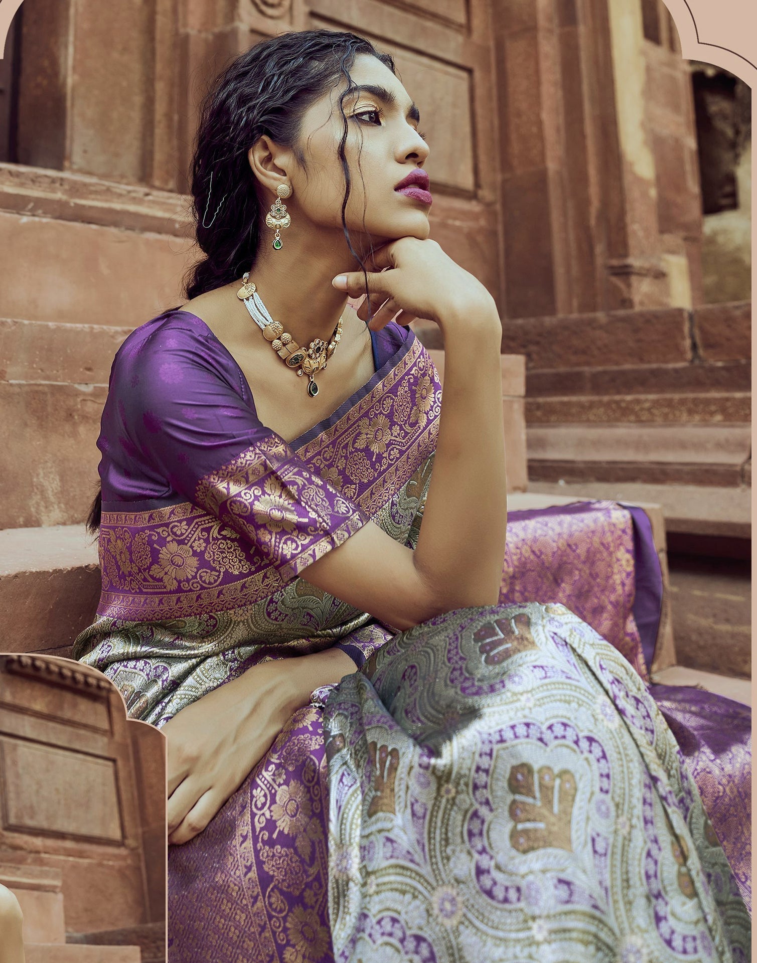 Purple Silk Kanjivaram Weaving Saree | Leemboodi