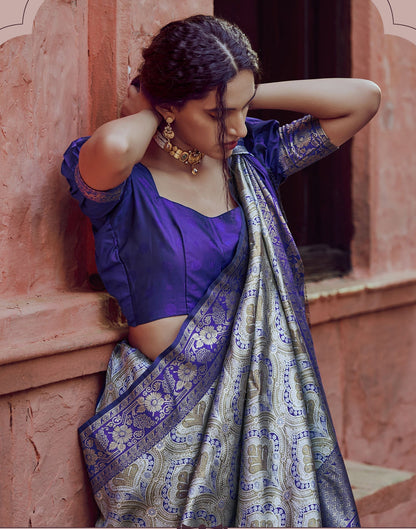 Blue Silk Kanjivaram Weaving Saree | Leemboodi