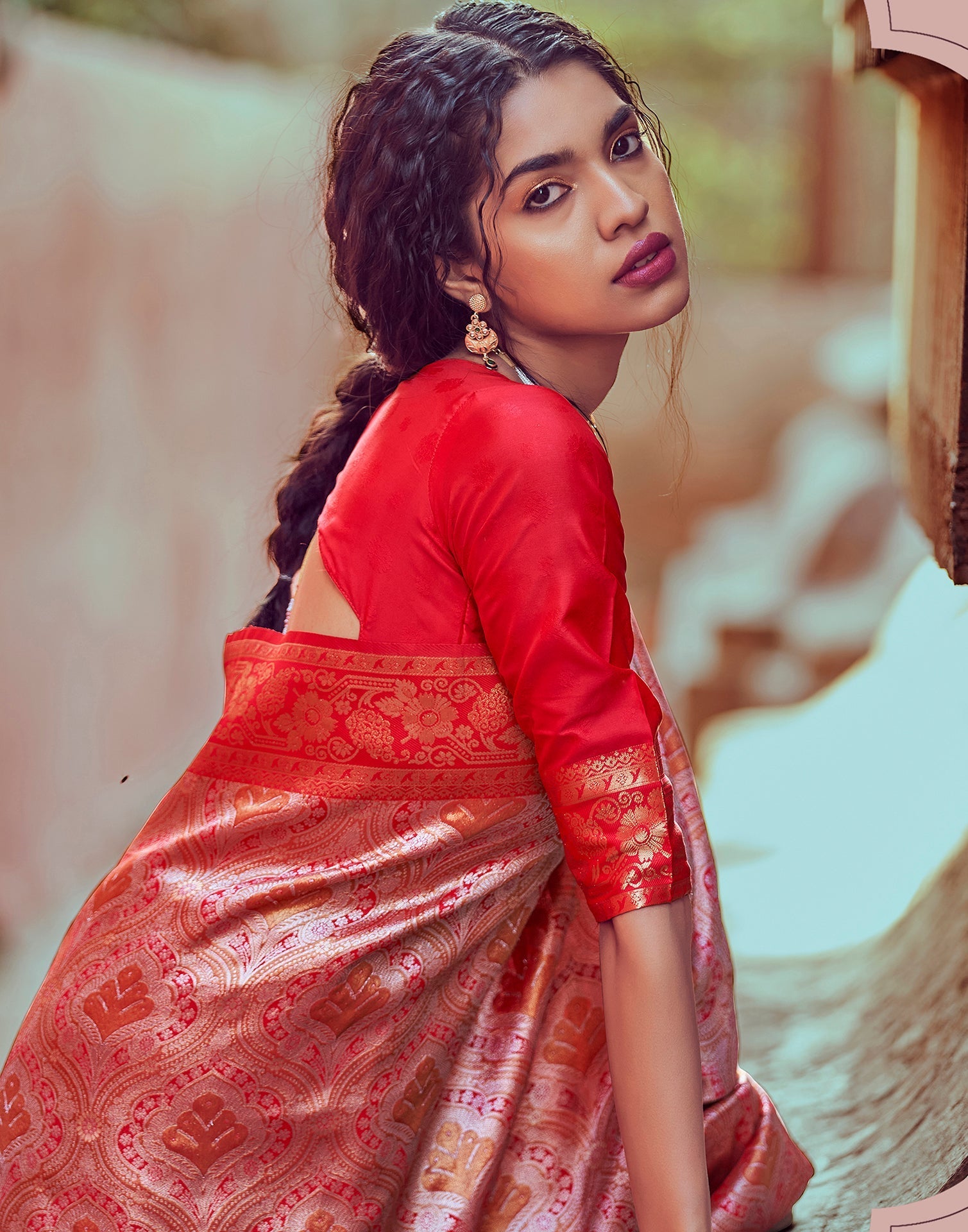 Red Silk Kanjivaram Weaving Saree | Leemboodi