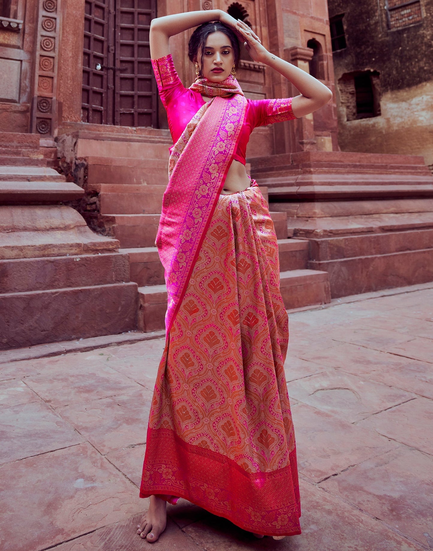 Pink Silk Kanjivaram Weaving Saree | Leemboodi