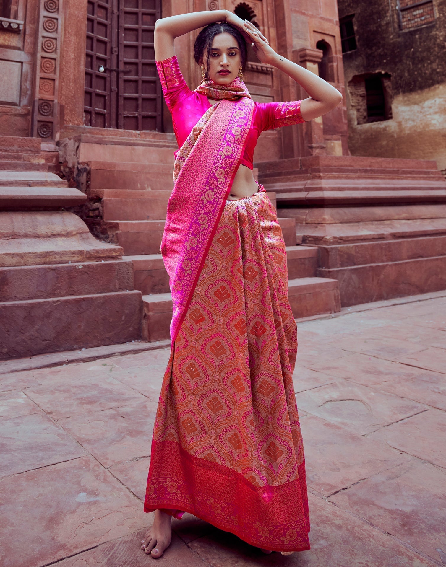 Pink Silk Kanjivaram Weaving Saree | Leemboodi
