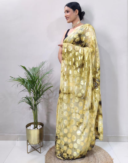 Light Yellow Chiffon Embroidery Pre-draped Saree | Sudathi