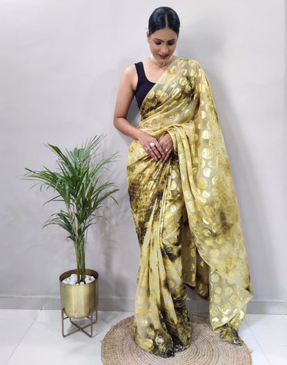 Light Yellow Chiffon Embroidery Pre-draped Saree | Sudathi