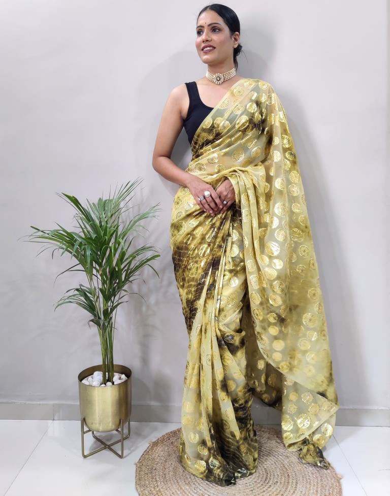 Light Yellow Chiffon Embroidery Pre-draped Saree | Sudathi