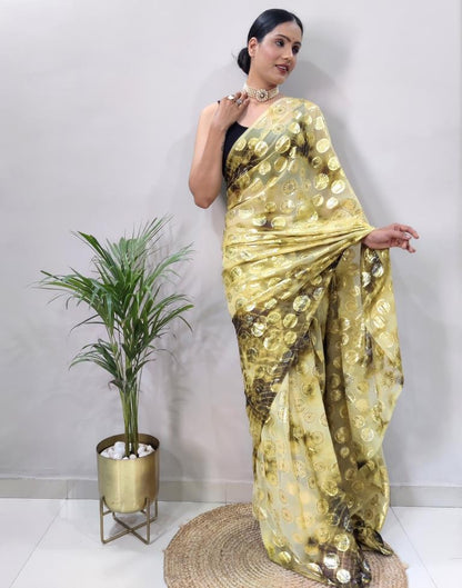 Light Yellow Chiffon Embroidery Pre-draped Saree | Sudathi