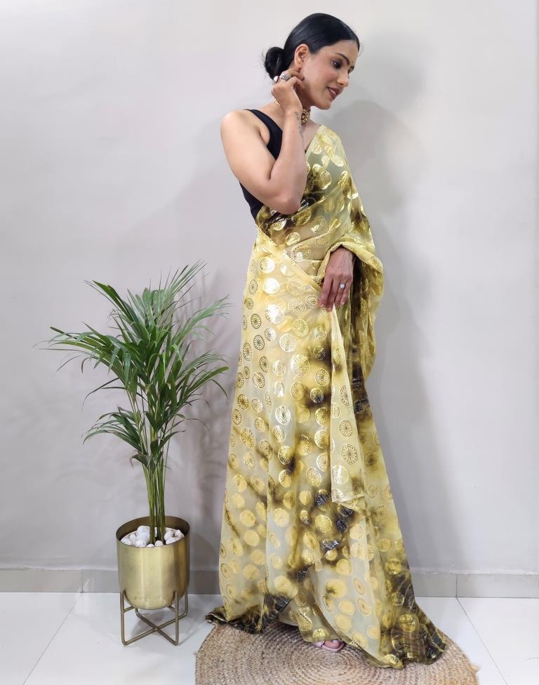 Light Yellow Chiffon Embroidery Pre-draped Saree | Sudathi