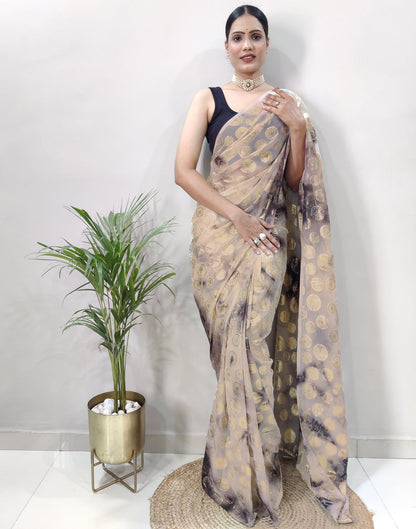 Light Brown Chiffon Embroidery Pre-draped Saree | Sudathi