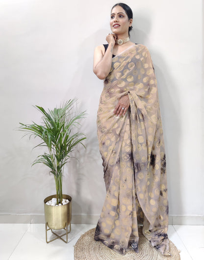 Light Brown Chiffon Embroidery Pre-draped Saree | Sudathi