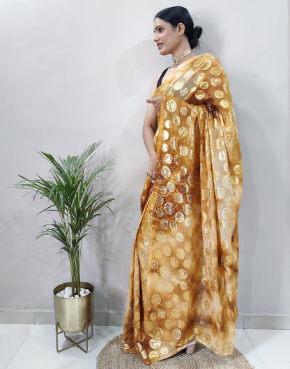 Golden Chiffon Embroidery Pre-draped Saree | Sudathi