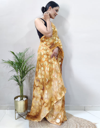 Golden Chiffon Embroidery Pre-draped Saree | Sudathi