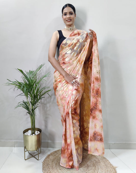 Light Pink Chiffon Embroidery Pre-draped Saree | Sudathi