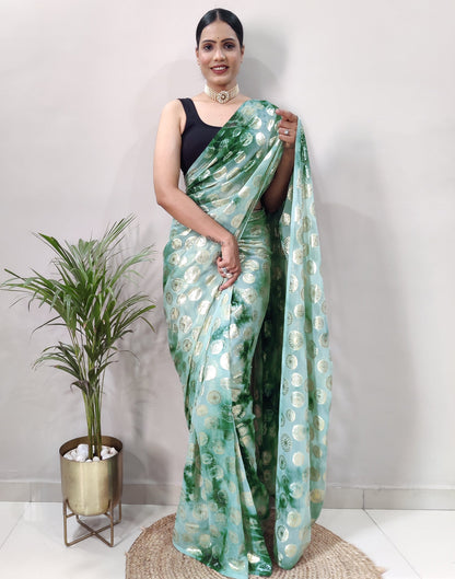Ready to Wear Green Chiffon Printed Saree