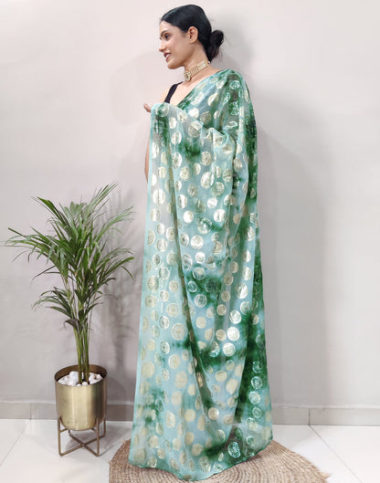 Ready to Wear Green Chiffon Printed Saree