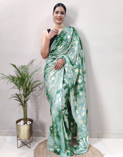 Ready to Wear Green Chiffon Printed Saree