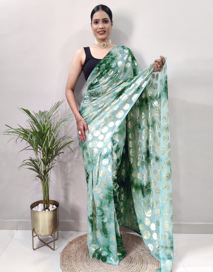 Ready to Wear Green Chiffon Printed Saree