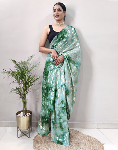 Ready to Wear Green Chiffon Printed Saree