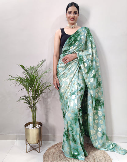 Ready to Wear Green Chiffon Printed Saree