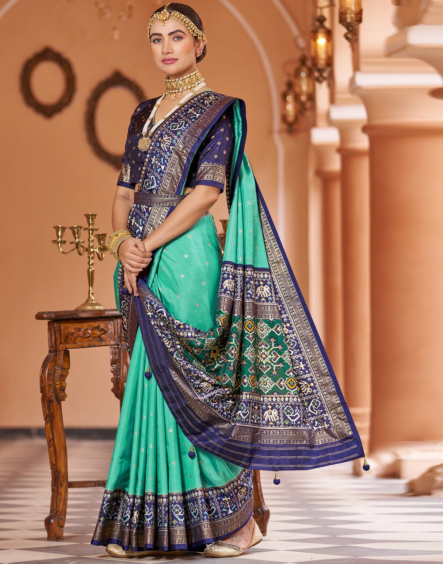 Mint Green Patola Silk Woven Saree