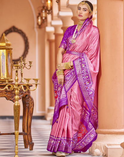 Rose Pink Patola Silk Woven Saree