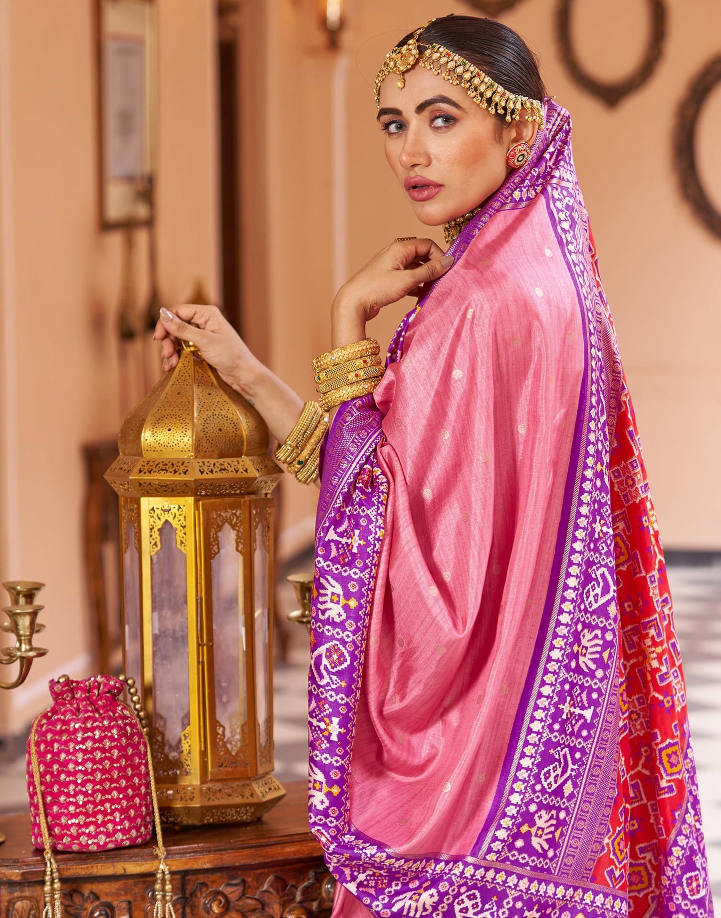 Rose Pink Patola Silk Woven Saree