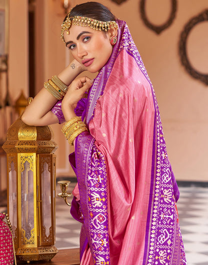 Rose Pink Patola Silk Woven Saree