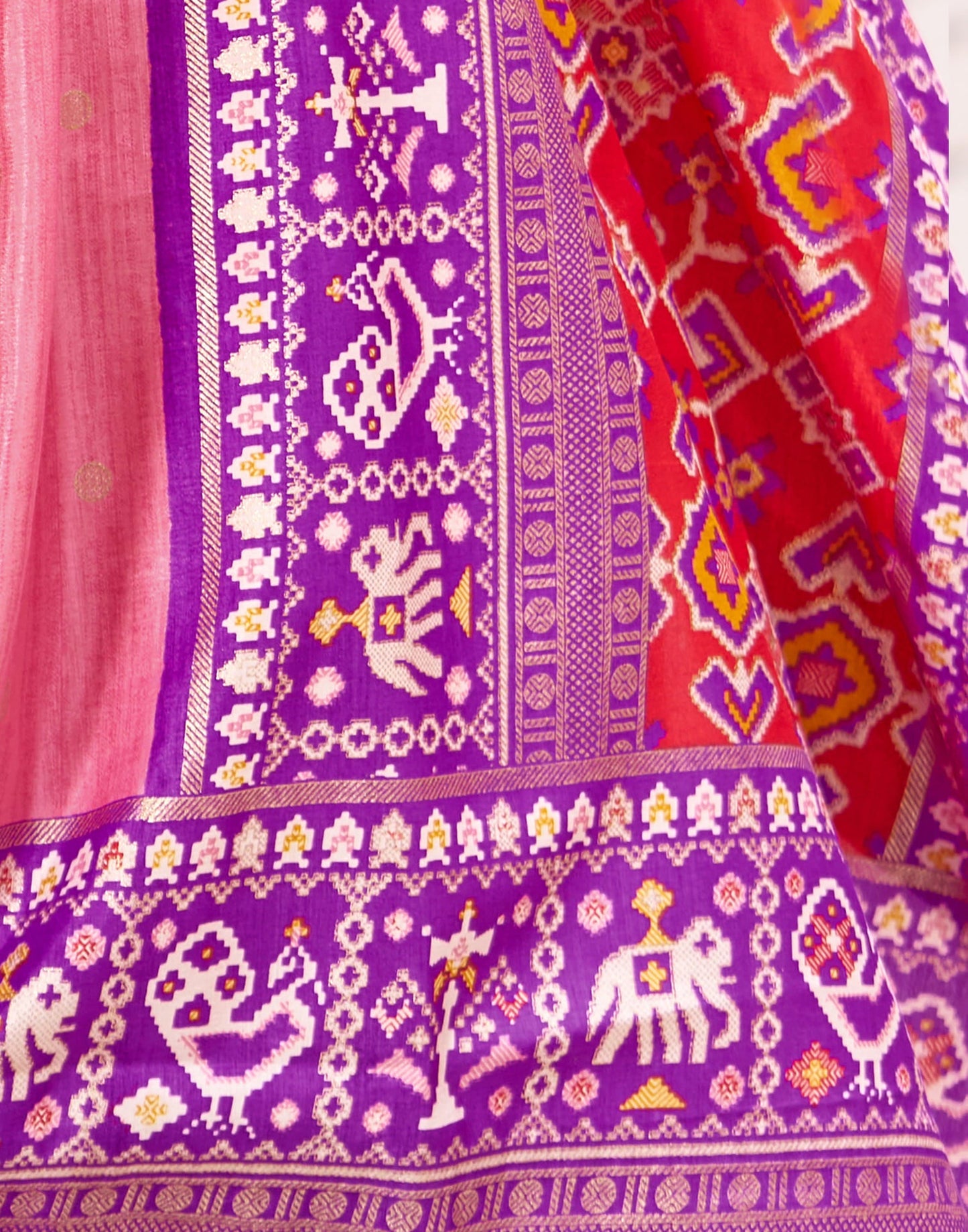 Rose Pink Patola Silk Woven Saree