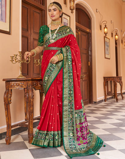 Cherry Red Patola Silk Woven Saree