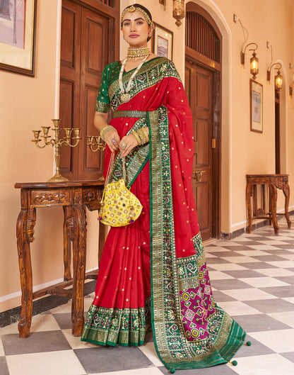 Cherry Red Patola Silk Woven Saree