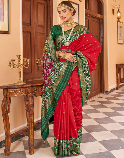 Cherry Red Patola Silk Woven Saree