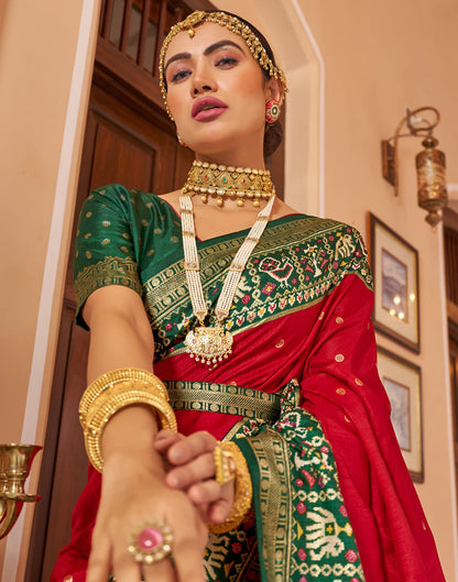 Cherry Red Patola Silk Woven Saree