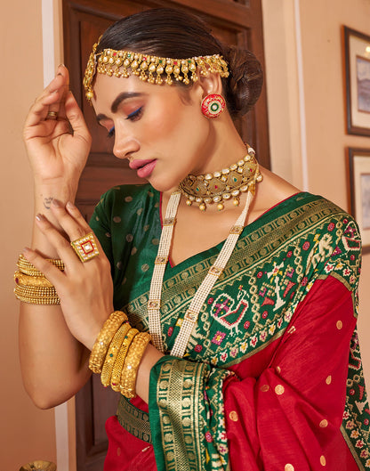 Cherry Red Patola Silk Woven Saree