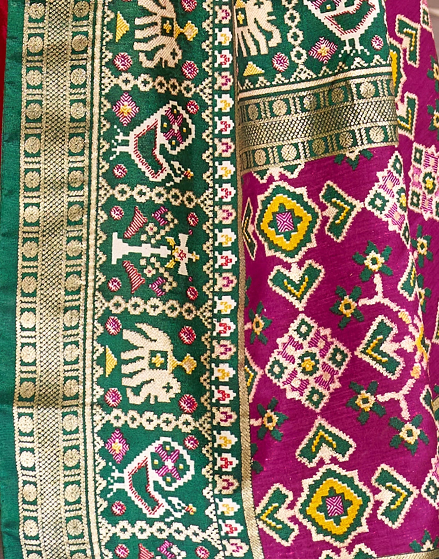 Cherry Red Patola Silk Woven Saree